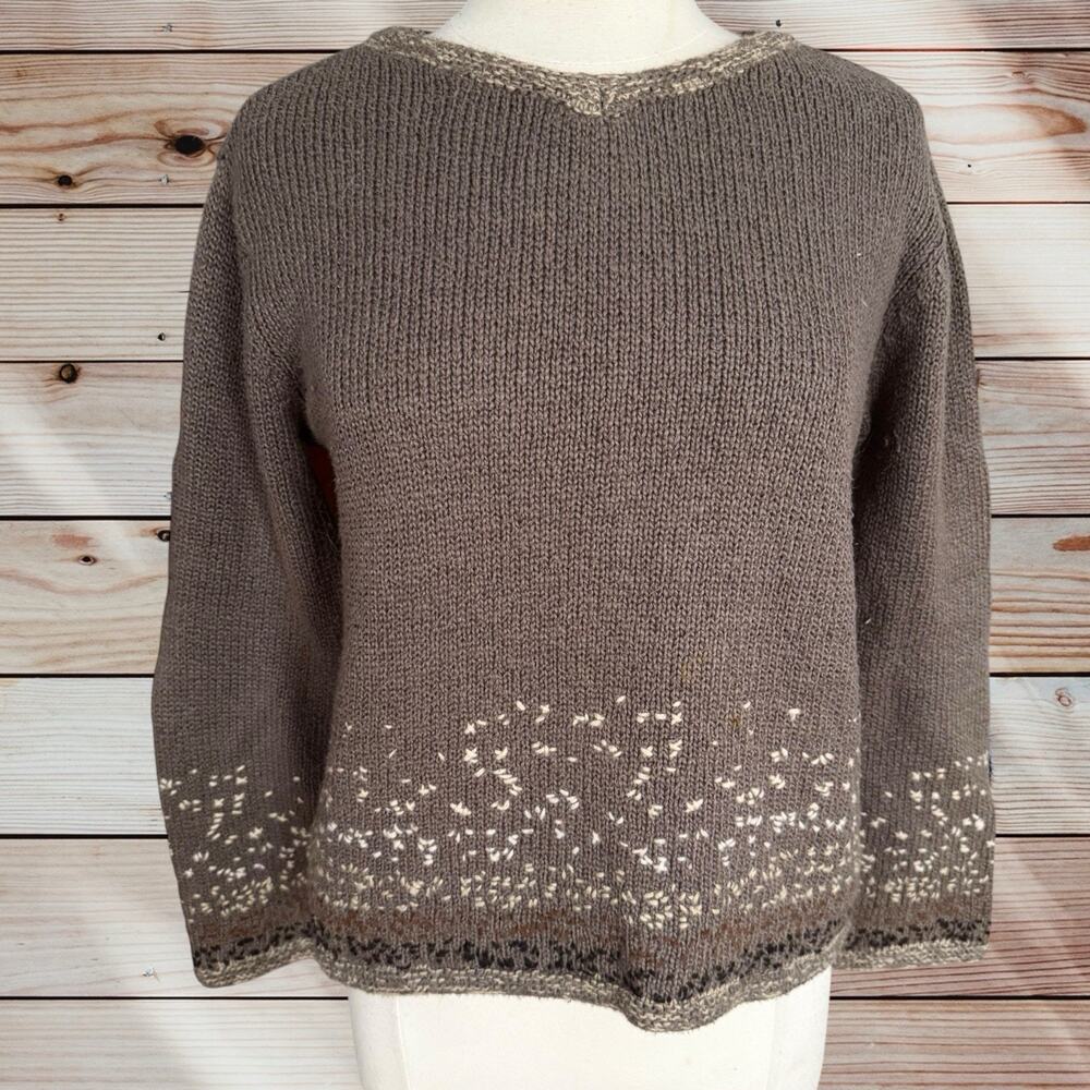 J Jill Sweater Sz S 40" Bust Embroidered Linen Lambswool Mohair Latte Tan Nordic